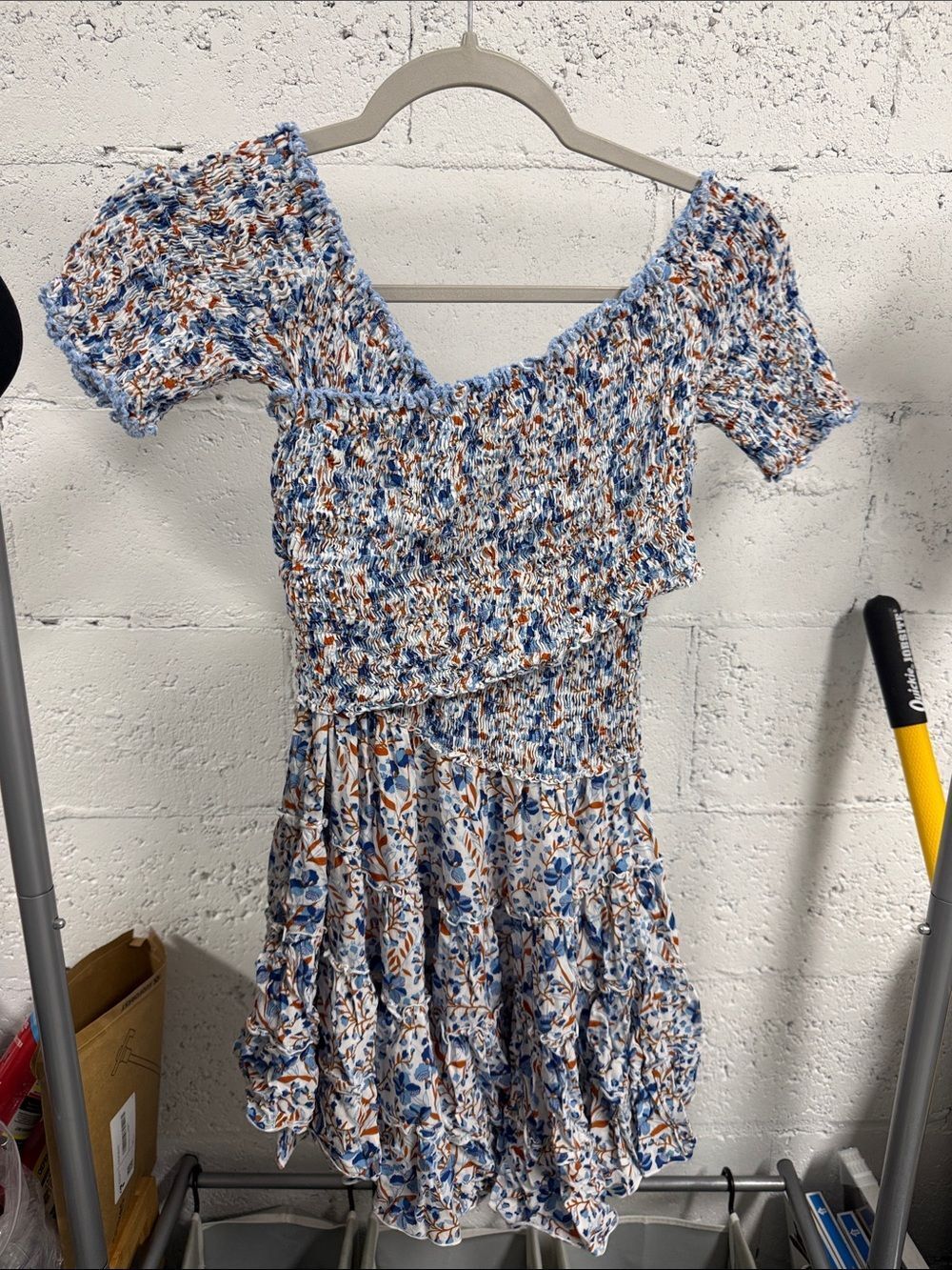 Poupette St. Barth Blue and Brown Floral Smocked Dress - WORN ONCE - Size Small